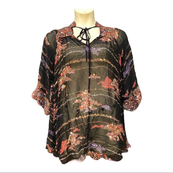 ASOS Sheer Top 3/4 Sleeves Floral Print Plus Size Indie Sleaze Fairy Grunge 2X - Picture 1 of 6